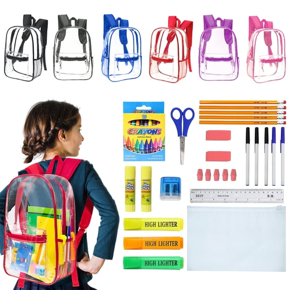 Moda West 17 Inch Bulk Backpacks with School Supply Kit - Case of 12 Wholesale Backpacks Assorted Colors