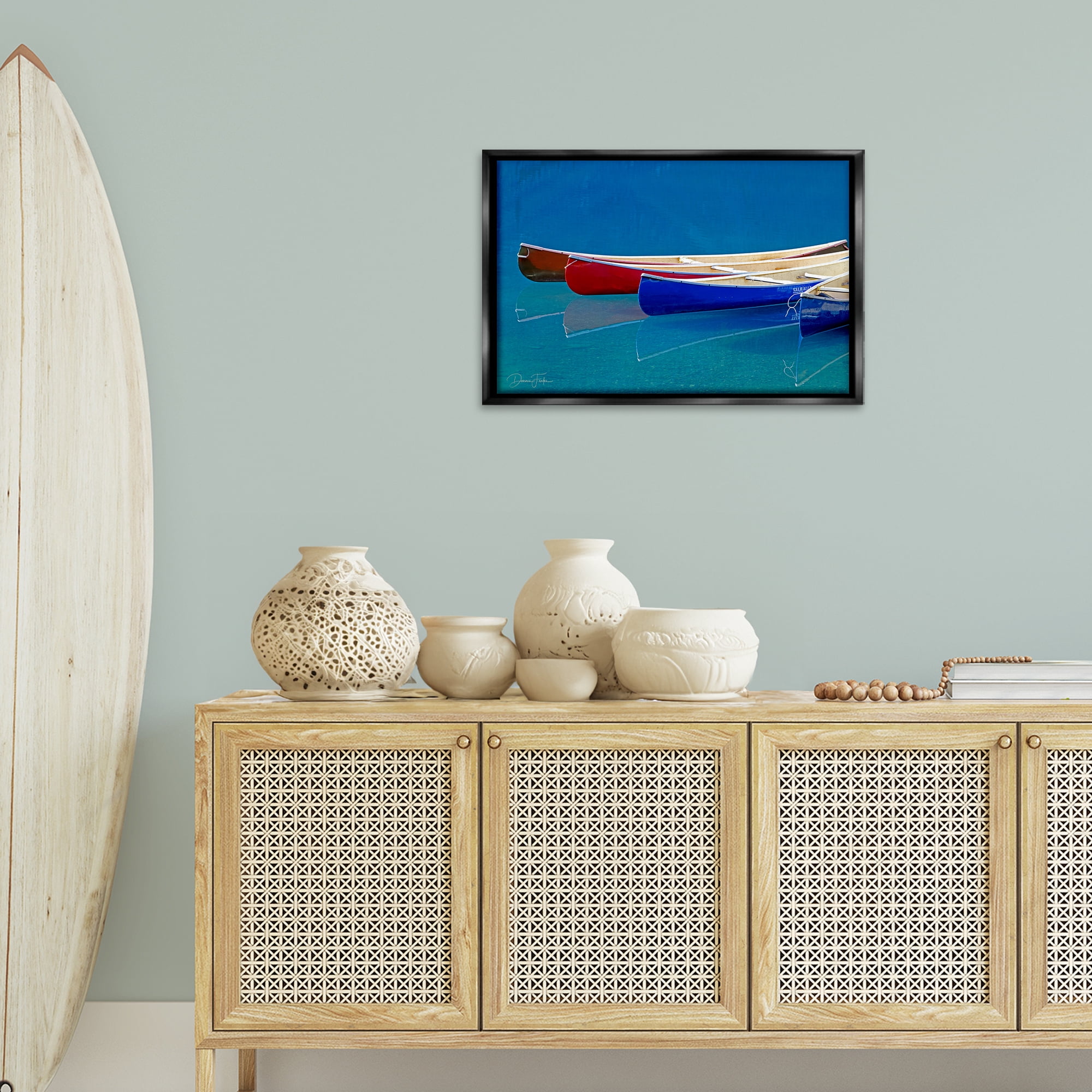 Stupell Industries Various Canoe Boats Transportation Photography Black Floater Framed Canvas Art Print Wall Art, 25 x 17