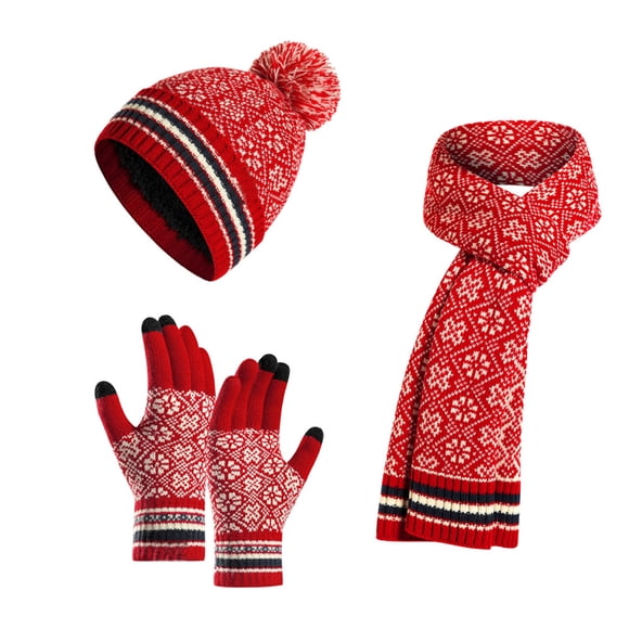 Ensemble de 3 Pcs Bonnet et Foulard d'Hiver Chaud pour Hommes et Femmes, Foulard Longue, Gants à Écran Tactile