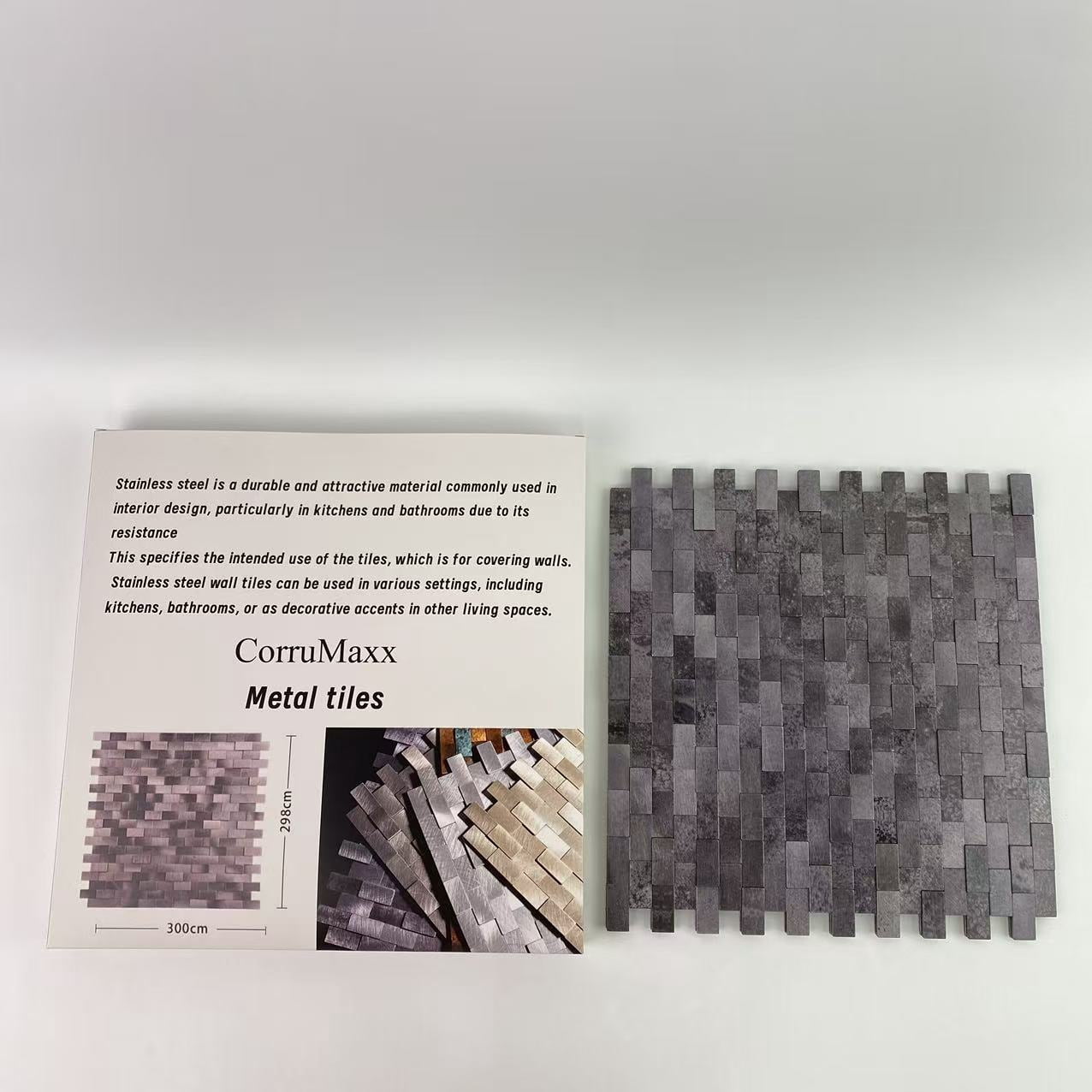 CorruMaxx Metal tiles, Black & Grey  Look Metal Stick on Backsplash Tiles for Kitchen