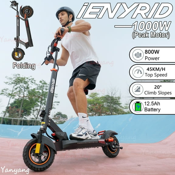 Adults Folding E-Scooter, iENYRID 800W Motor, 12.5Ah Battery, 21-26 Miles Range, Seat & Footrest Included