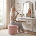 thumbnail image 6 of Zesthouse 19.5" Wide Round Boucle Storage Ottoman, Tufted Sherpa Ottoman Footstool for Living Room Bedroom, Pink, 6 of 10