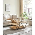 thumbnail image 7 of 48 Inch 2 Tier Top Coffee Table with Bottom Shelf, V Shape Black Metal Legs, Light Maple Wood, 7 of 7