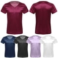 thumbnail image 4 of Ropa masculina para hombre, cuello en V, manga corta, satén, informal, cómoda, camiseta, pijamas sueltos, Tops, ropa de dormir, ropa de dormir, 4 of 5