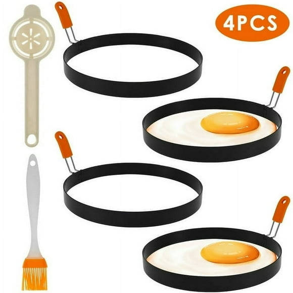 8inch Egg Rings Set Fried Egg Mold with Oil Brush and Egg White Separator Stainless Steel Egg Cooking Ring
