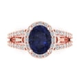 thumbnail image 2 of 2.78ct oval cut blue sapphire 18k rose gold halo Bridal Wedding Engagement Promise Anniversary Ring for Women size 8.75, 2 of 7