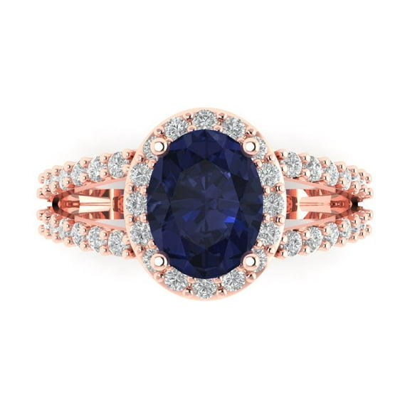 Solitaire with Accents Engagement Ring for Women - 2.6ct Simulated Blue Sapphire in 14K Rose Gold Promise Ring