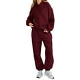 thumbnail image 2 of Nokdvo 2 Pieces Set for Women Outfit Fall Winter Long Sleeve Casual Hoodie Sweatsuit Ribbed Sweatpants Tracksuit with Pockets,Wine 2XL, 2 of 5