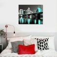 thumbnail image 5 of Acheng Miami Skyline Wall Art Black White and Teal Florida Panorama Cityscape Posters Pictures Canvas Print  City Night View for Home Bedroom Wall Decoration Artwork Stretched and Framed  20x16in, 5 of 6