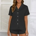 thumbnail image 5 of SWSMCLT Women's Breathable Pajama Set Boyshorts Comfy Classic Matching Sets Loungewear Set Button Chic Elastic Band Black Small, 5 of 5
