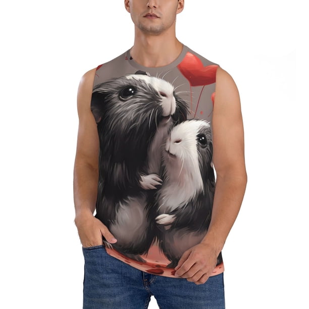Fotbe Heart Guinea Pig Couple Men's Camiseta sin Mangas Estampada para Hombres, Playera Casual para Gimnasio, Entrenamiento, Playa-Large
