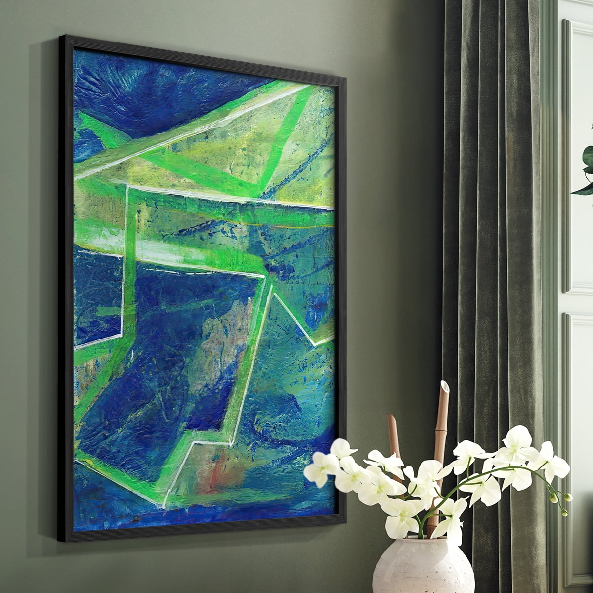 Geometric in Cool I Framed Print in Black Solid Wood Framed Print No Nail Hanging