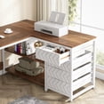 thumbnail image 5 of Fnova 59" Reversible L-Shaped Computer Desk with Drawers, Corner Desk with Shelves, Office Desk Writing Table Workstation for Home Office, Walnut, 5 of 9