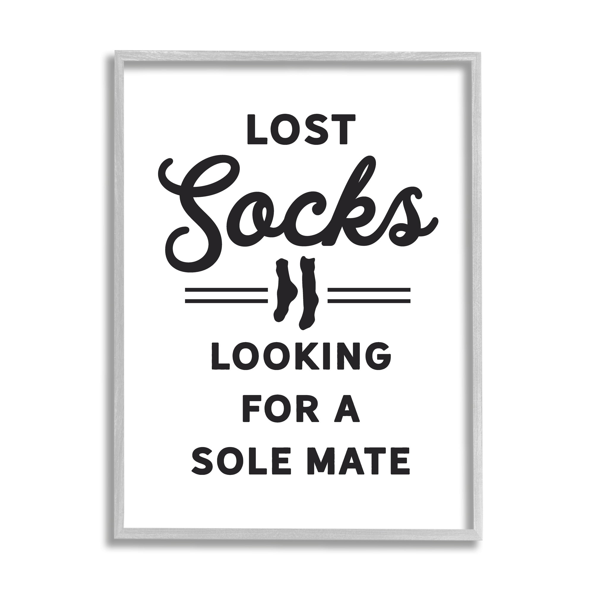 Stupell Industries Lost Sock Soul Mate Laundry Room Saying Graphic Art Gray Framed Art Print Wall Art, Design by Lettered and Lined