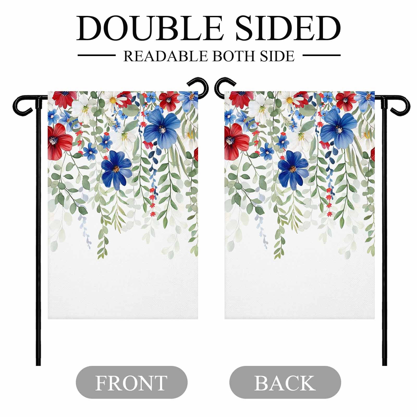 4th of July Garden Flags Red Blue Floral Garden Flag Double Sided Welcome Flag Eucalyptus Leaf Branch Independence Day Yard Flags for Outdoor Lawn Porch Memorial Day Holiday Decor 28x40 Inch