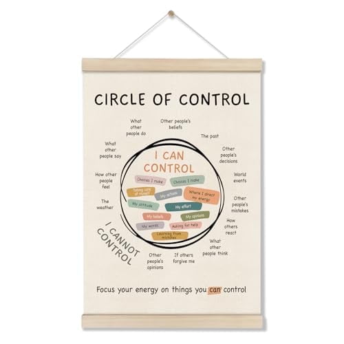 Mental Health Posters Hanger Frame, Circle Of Control Poster 16x12 Inch, Inspirational Wall Art for Homeschool Counseling Office Classroom, Therapy Office Decor, Calm Down Corner Wall Art Decor