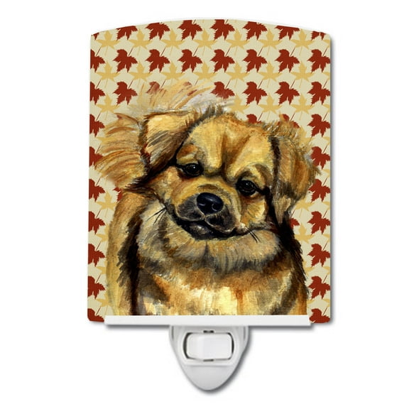 Caroline's Treasures LH9124CNL Tibetan Spaniel Fall Leaves Portrait Ceramic Night Light, 6x4x3", multicolor