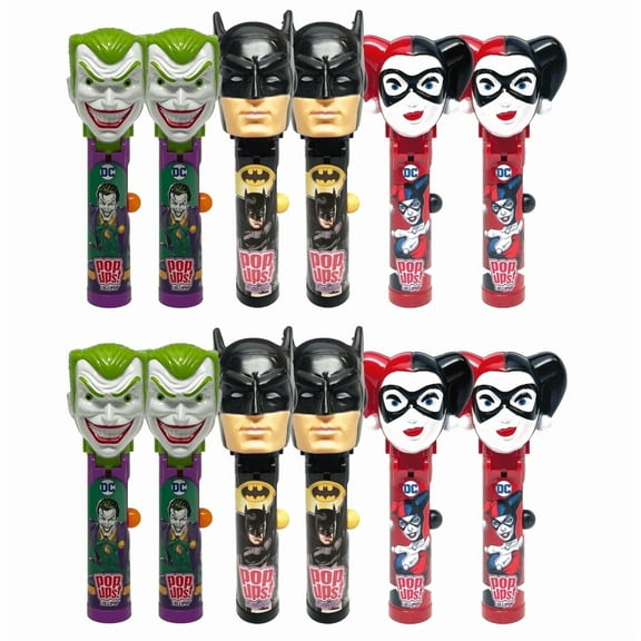 Joker, Batman, Harley Quinn Pop Ups! Lollipop Holder Case, 12 Count, Includes Lollipops