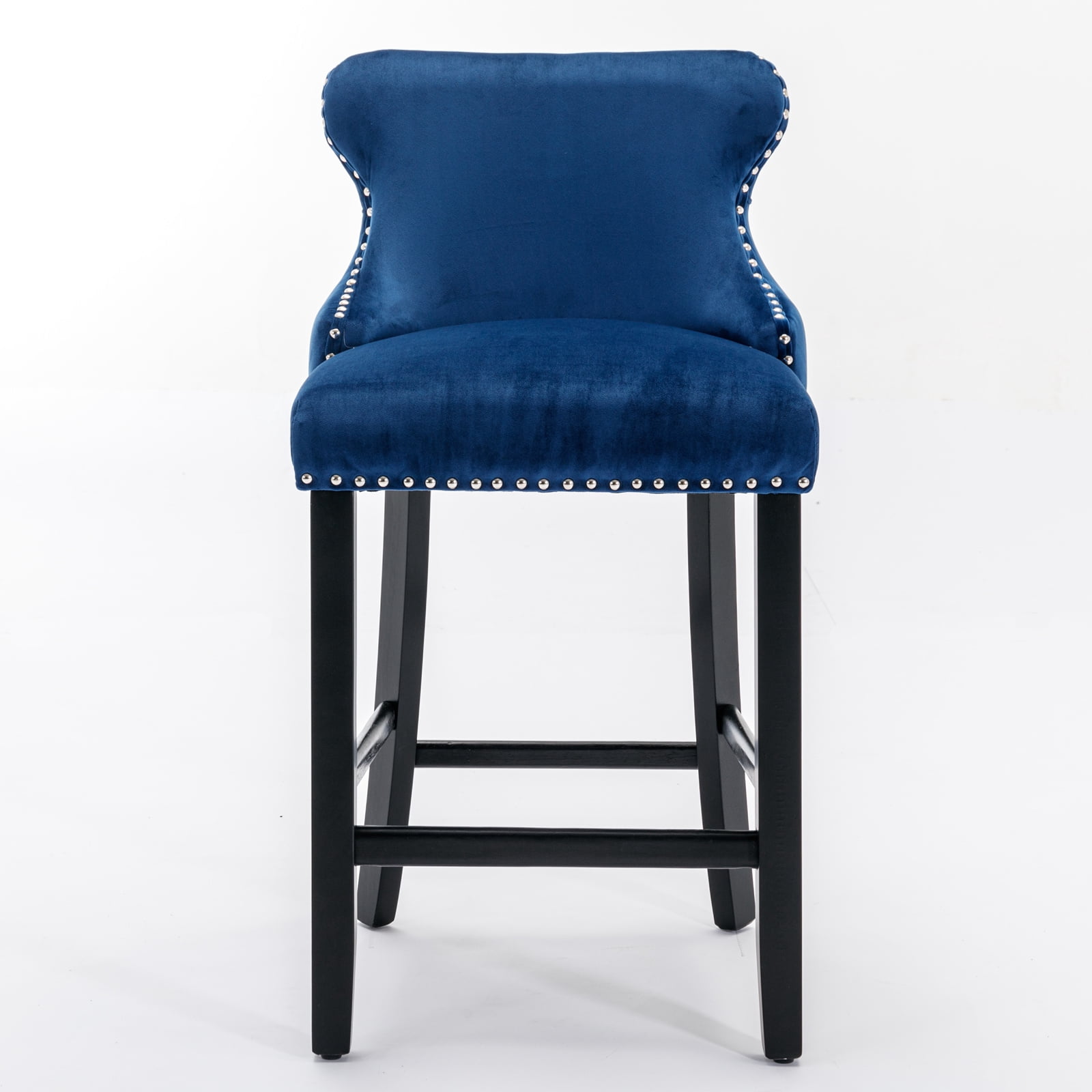 Yoneston Bar Stools Set of 2, Upholstered High-End Tufted Bar Stool with Nailhead Trim & Wooden Legs, Modern Velvet Bar Chair with Leisure Style for Bar, Kitchen Island, Blue