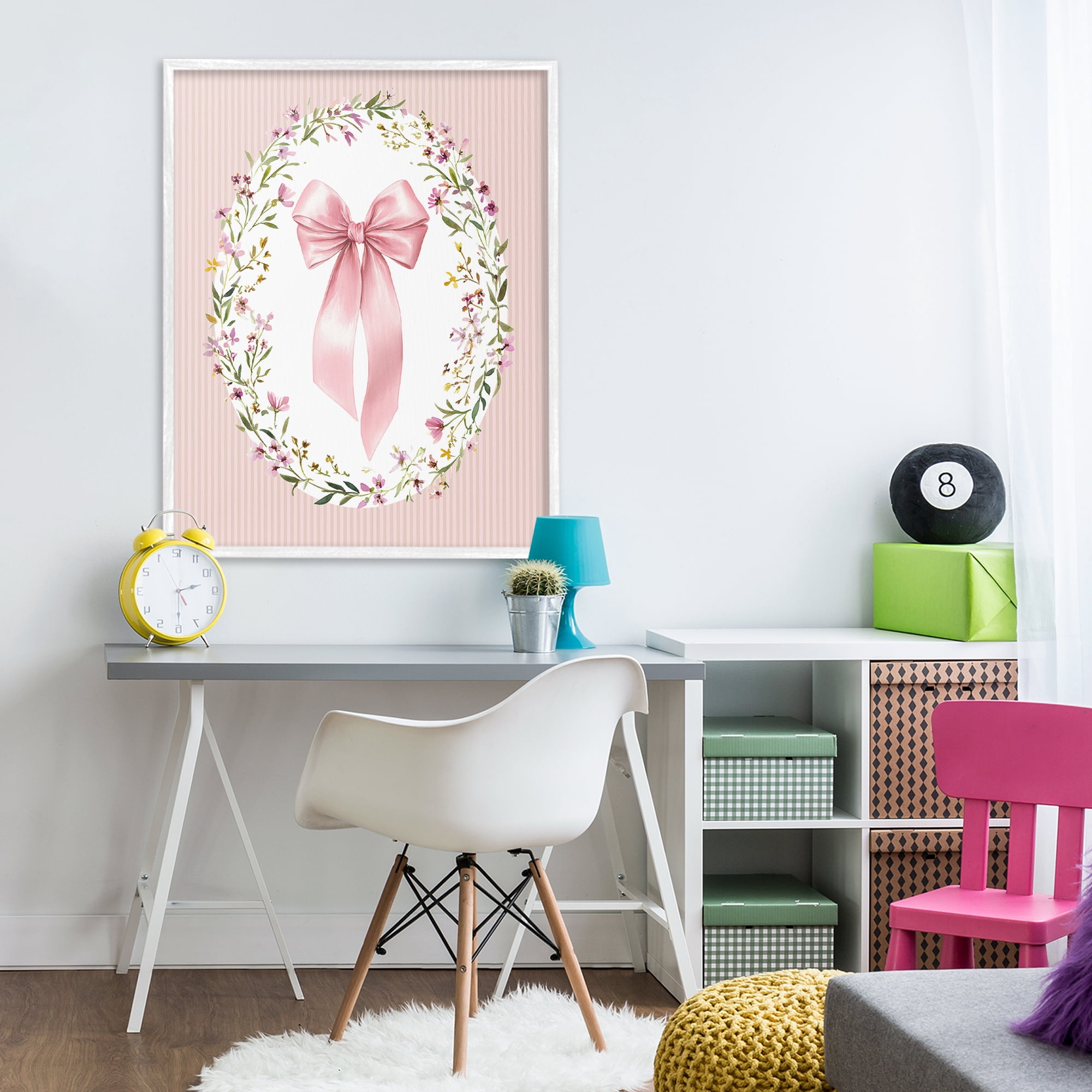 Stupell Industries Ribbon with Oval Florals White Framed Giclee Art, design by Christine Simpson Art