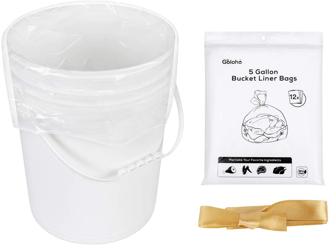 Extra Heavy Duty 5 Gallon Bucket Liner Bags with Ribbon 12/Roll for