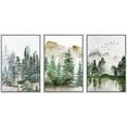 thumbnail image 2 of PixonSign Framed Wall Art Set Pastel Mountain Range Forest Mist Multicolor Nature Wilderness Modern Artwork Landscape Decor Rustic Calm/Zen for Living Room, Office - 16"x24"x3 Panels White, 2 of 5