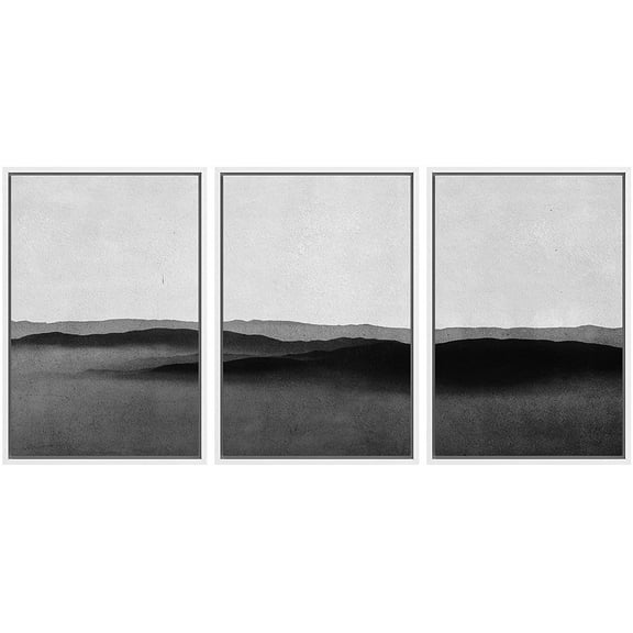 IDEA4WALL Framed Canvas Wall Art Gray Gradient Skylines and Valley Landscape Wilderness Watercolor Minimalism Modern Relax/Calm Black and White for Living Room, Bedroom, Office