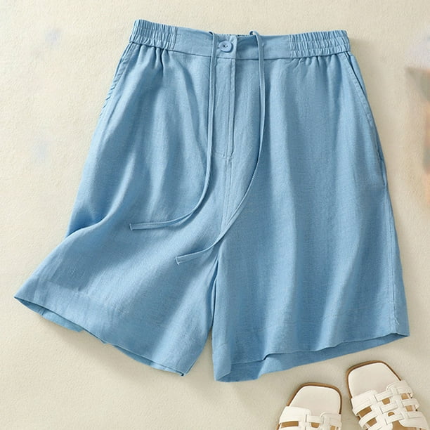 mfyjkho Pantalones Cortos Para Correr, Pantalones Cortos De Lino Con Bolsillos Laterales Y Cintura Elástica Con Cordón Para Mujer Pantalones Cortos Casuales Para Mujer M
