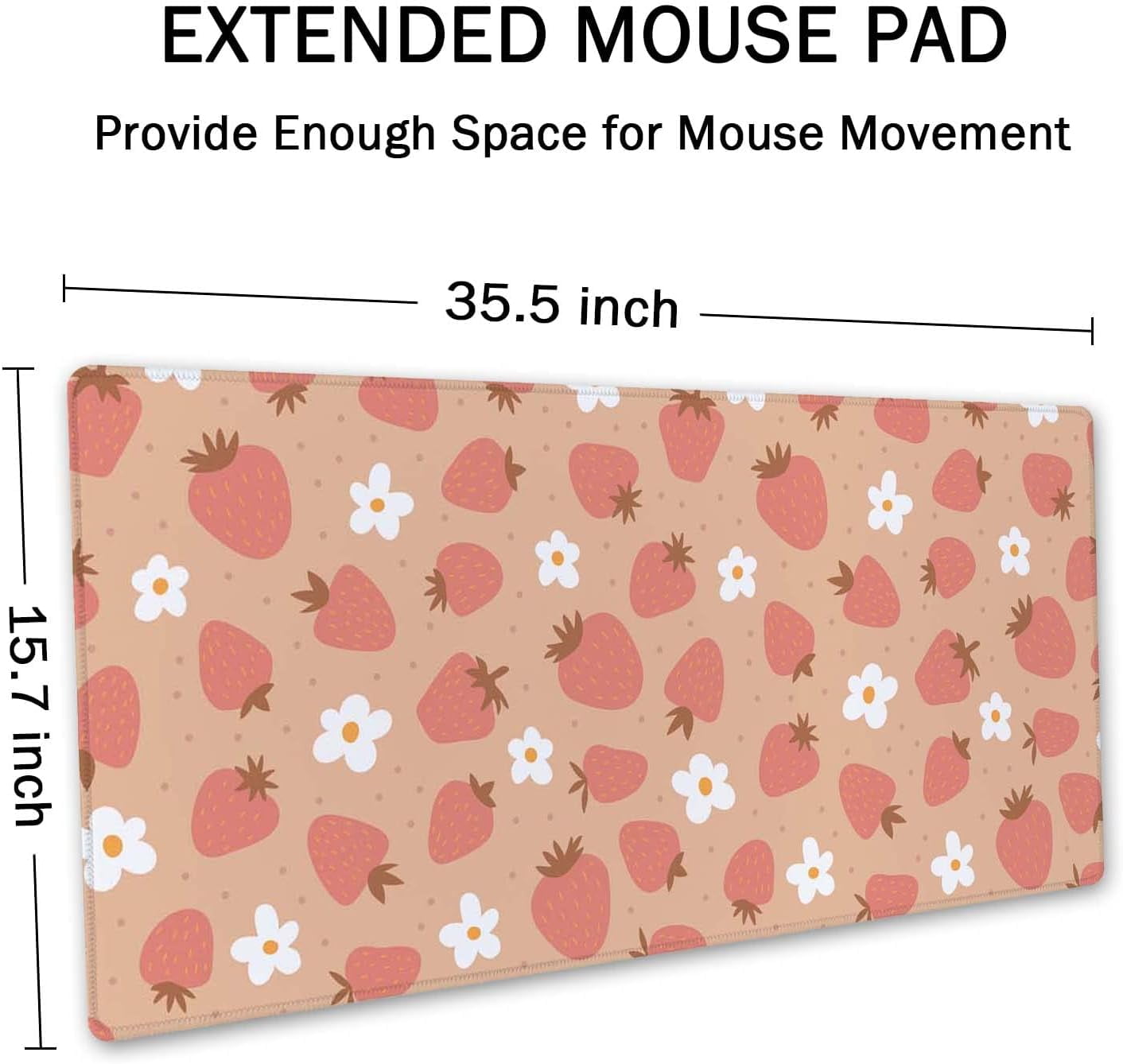 Large Mouse Pad, Full Desk XXL Extended Gaming Mouse Pad 35.5" X 15.7", Waterproof Desk Mat with Stitched Edge, Non-Slip Laptop Computer Keyboard Mousepad for Office & Home, Strawberry and Daisy
