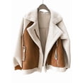 thumbnail image 6 of Women Trendy Winter Coat Faux Lamb Fur Leather Cropped Lambswool Biker Jacket Lapel Zipper Coat Khaki M, 6 of 7