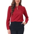 thumbnail image 1 of Blusa elegante de trabajo para mujer con cuello simulado plisado y decoración de perlas en color burdeos, 1 of 5
