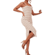 thumbnail image 2 of Vestido Midi Ajustado de Punto Acanalado A Rayas para Mujer, Sin Mangas, para Vacaciones, Verano 2025, Color Caqui, Talla M, 2 of 9
