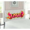 thumbnail image 2 of Love Headboard, Love Lettering Brick Wall Brushing Dripping Street Art Wings Illustration, Upholstered Decorative Metal Bed Headboard with Memory Foam, Twin Size, Yellow Beige Pink, by Ambesonne, 2 of 4