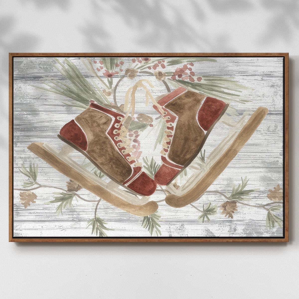 Pinecone Lodge Collection A - Framed Gallery Wrapped Holiday Canvas - 17 x 25 - Rosewood Frame