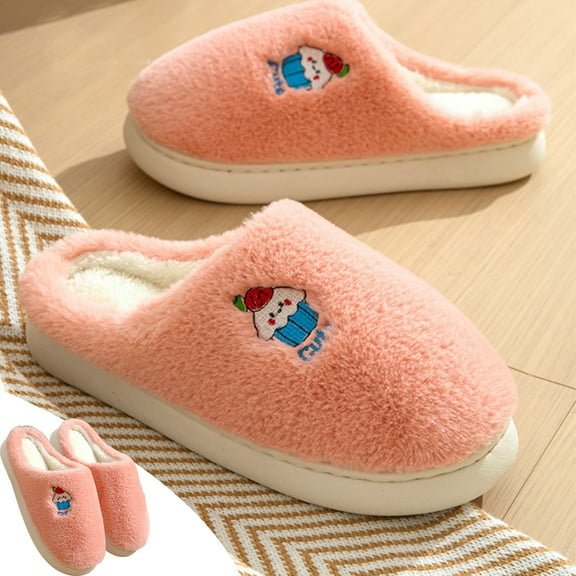 Weloille Cartoons Cute Cotton Slippers For Men Indoor Fall And Winter Women's Confinement Shoes Comfortable And Lightweight Thick-Soled Couple Pelt Slippers For Women
