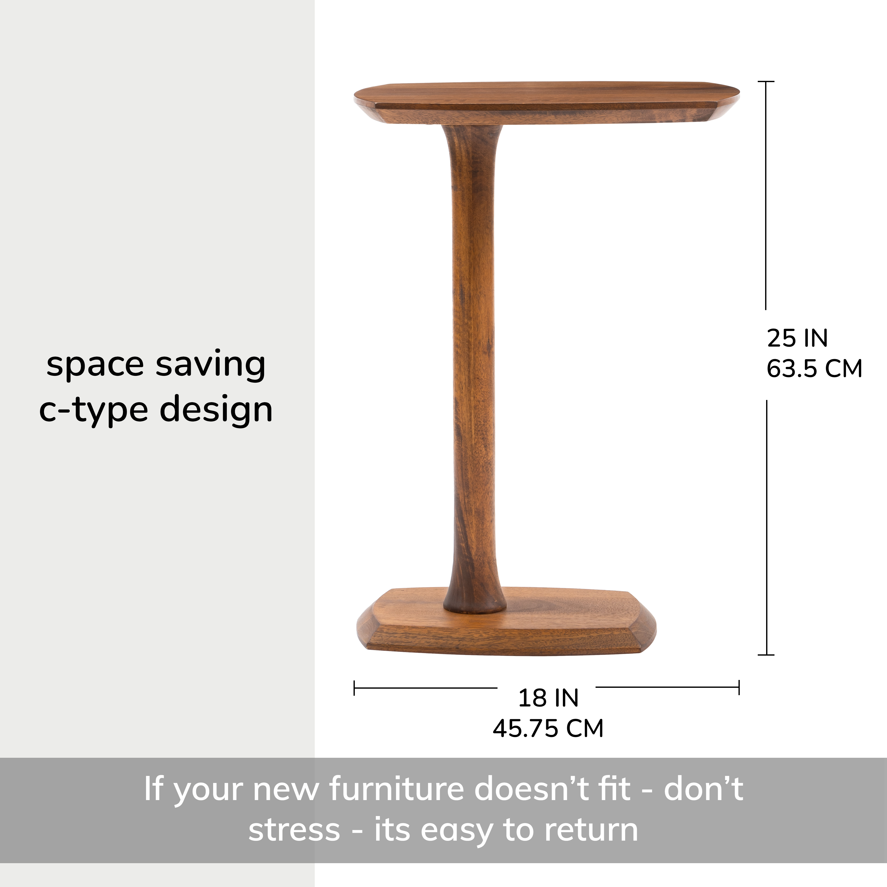 Stirling Solid Mango Wood C Shape End Table 25 Inch Walnut