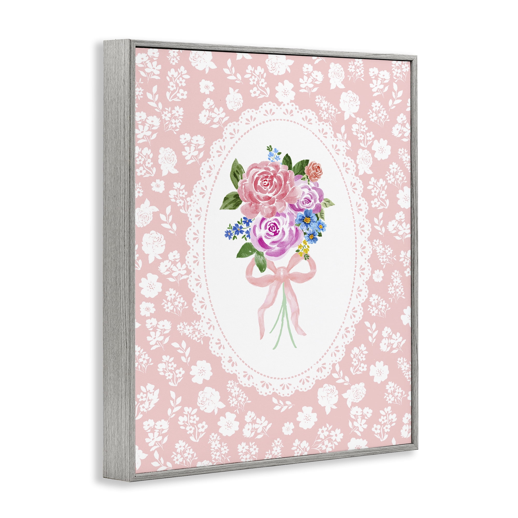 Stupell Industries Peach Feminine Bouquet Gray Framed Giclee Art, design by Corinne Haig