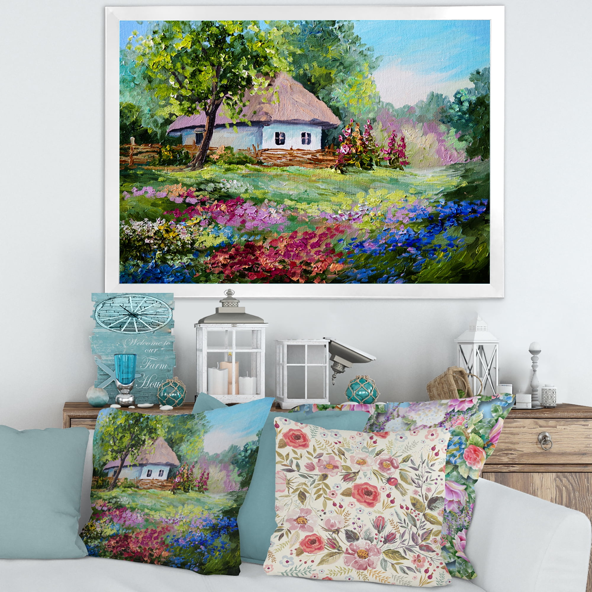 Designart 'House With Blossoming Flowers On The Mountain I' Traditional Framed Art Print