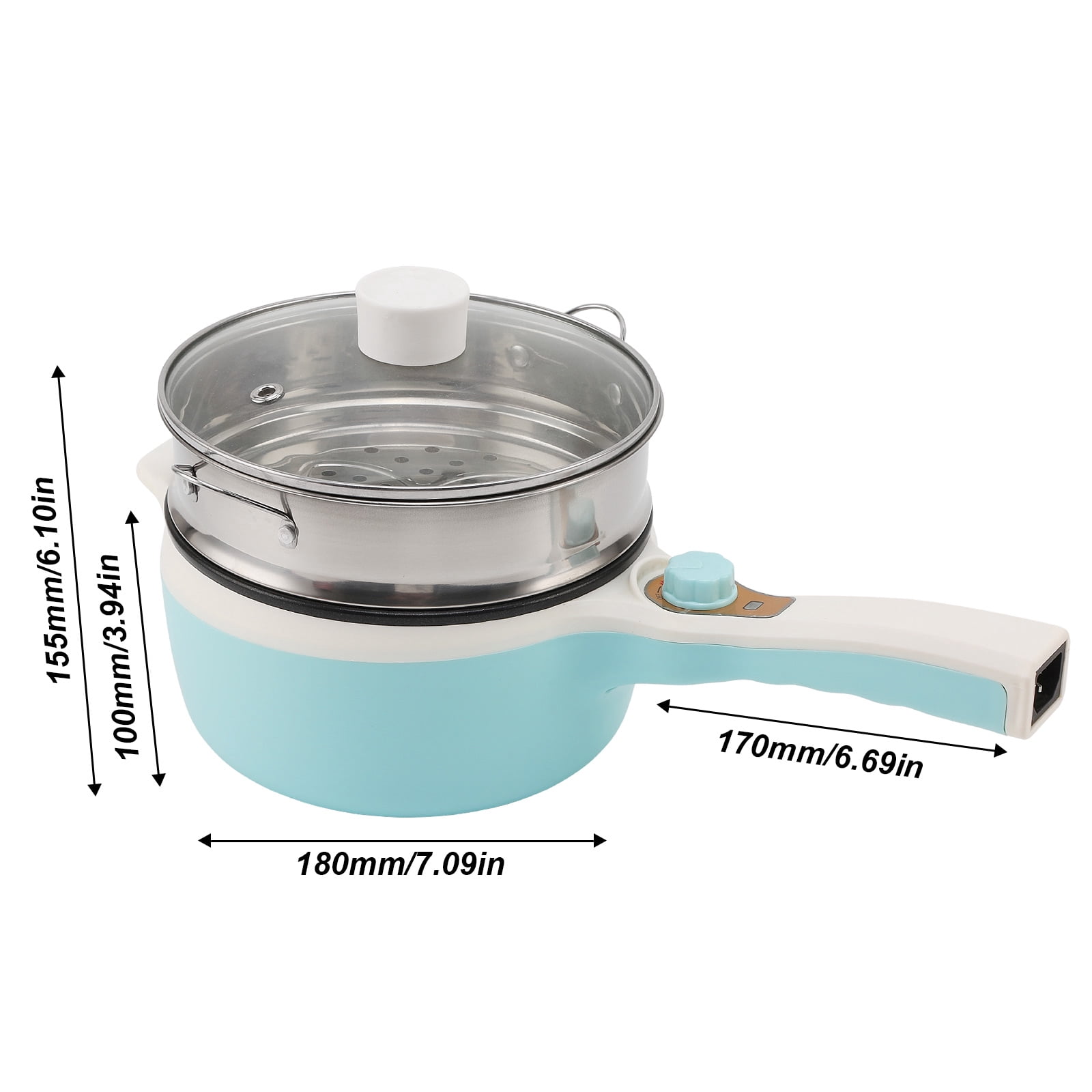 DICEEVIL 1.8L Electric Hot Pot with Steamer, Non-Stick Ramen Cooker Portable Mini Hot Pot with Dual Power Control for Pasta, Dumplings, Soup, Steak, (Rotary Switch) Blue