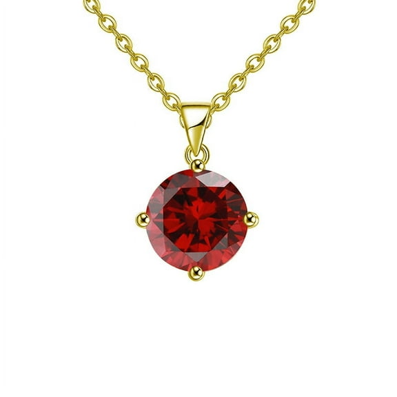 Bonjour Jewelers 18k Yellow Gold 2 Carat Created Garnet Round Stud Necklace Plated 18 Inch