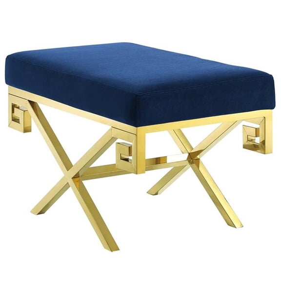 Modway Rove Velvet Bench in Gold and Navy