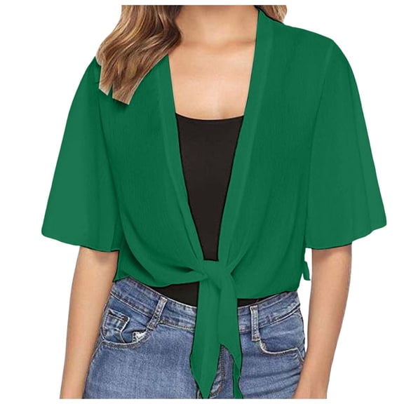Bwdbhd Cardigans for Women Summer Women's Bolero Shrug Short Sleeve Lightweight Open Front Cropped Cardigan Knit Sweater Green,2XL