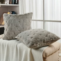 Home Soft Things Serenta Jacquard Rabbit Faux Fur Throw Pillow Covers 2 Piece Set, 20" x 20", Grey