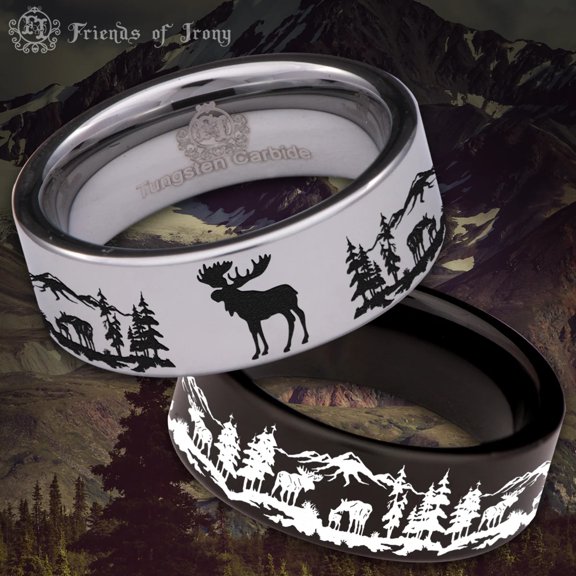 Moose Scenery Tungsten Carbide Ring