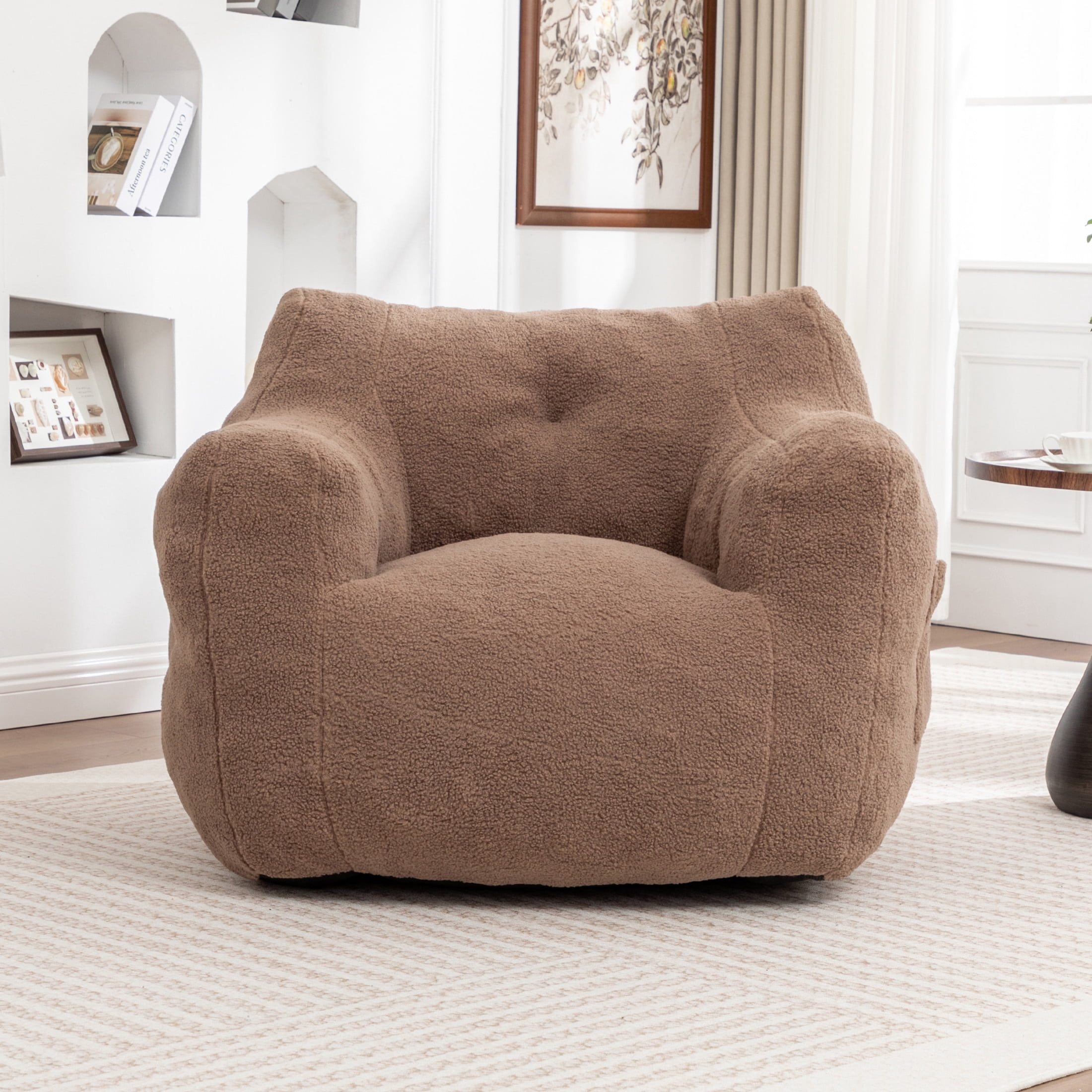 Noble House Nexo Plush Stuffed Memory Foam Bean Bag Sofa, Large Comfy Lounger with Armrest for Living Room, Coffee
