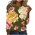 thumbnail image 2 of Jinhomg Cute Floral Graphic Tees for Women Fall Lightweight Comfy Long Sleeve Tops Dressy Casual Round Neck Tunic Pullover Trendy Going Out Wear Army Green XL, 2 of 4