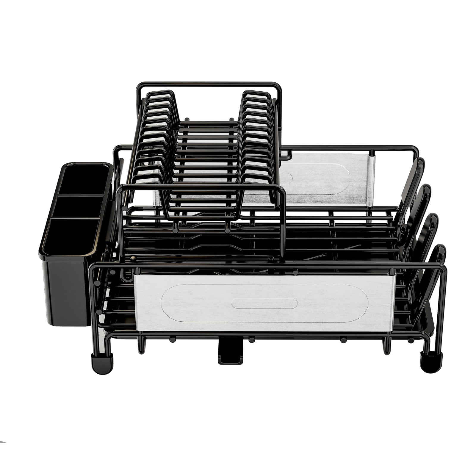 Large Dish Drying Rack for Kitchen Counter, Detachable Large Capacity Dish Drainer Organizer, 2-Tier Dish Racks with Utensil Holder, Black