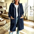 thumbnail image 6 of Zedker Long Hooded Fleece Cardigan for Women Button Front Drawstring Hood Patch Pockets Oversized Outerwear Navy Jackets for Women, 6 of 8