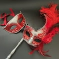 thumbnail image 4 of MASQ Masquerade ball stick mask Pair Detachable Handle Ostrich Feather Christmas New Year Mardi Gras Carnival Party, 4 of 4