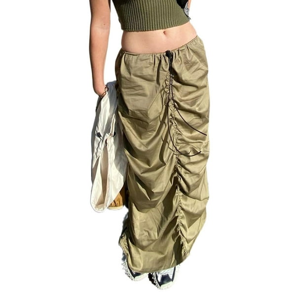 TRKIYQC Falda de Color Sólido para Mujer, Cordón Plisado Ajustable Elástico Cintura Alta Medio Vestido Casual Ropa Diaria TRKIYQC Casual